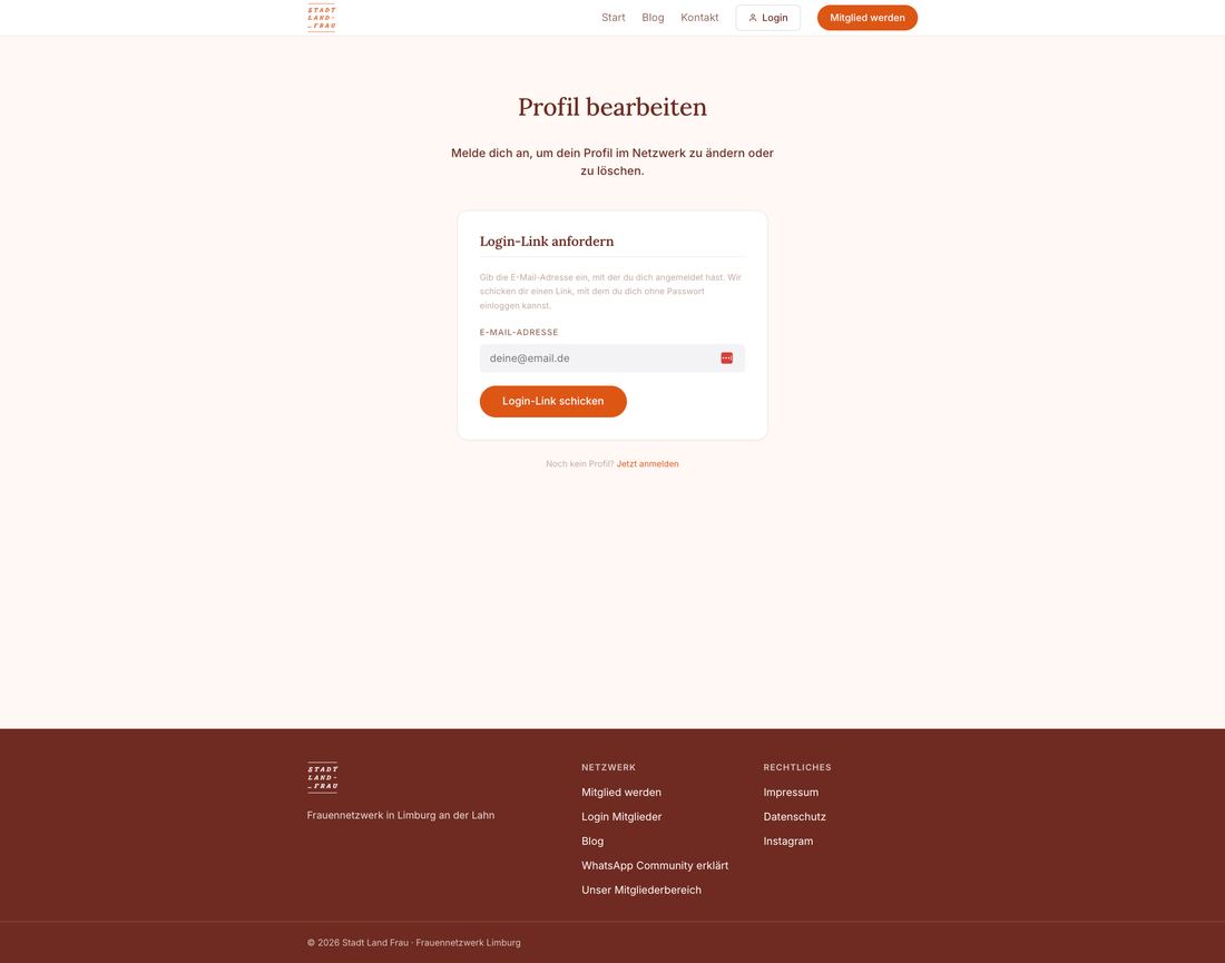 Passwortloser Login: Formular zum Anfordern eines Magic-Links per E-Mail