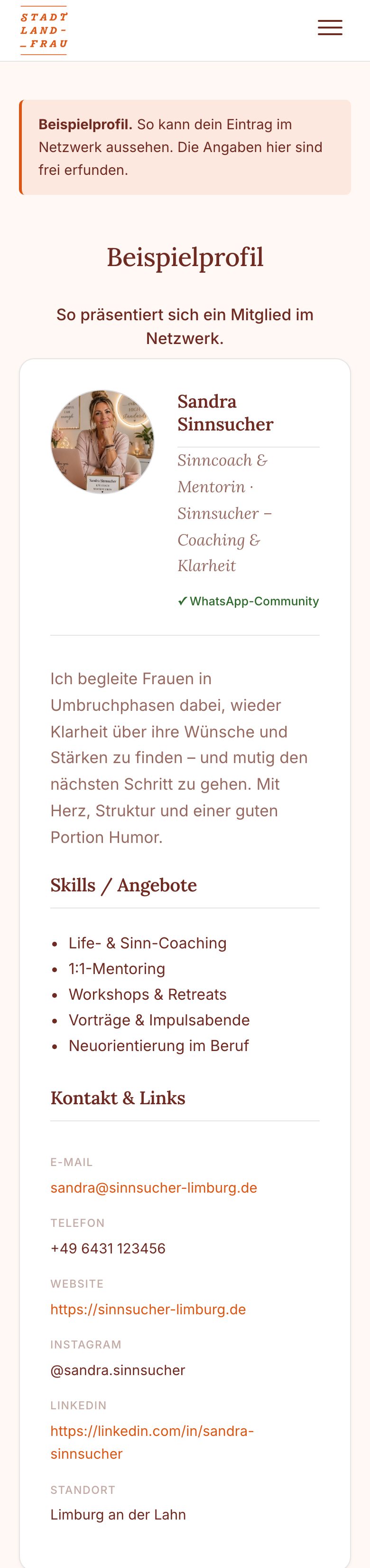 Beispielprofil in Smartphone-Ansicht
