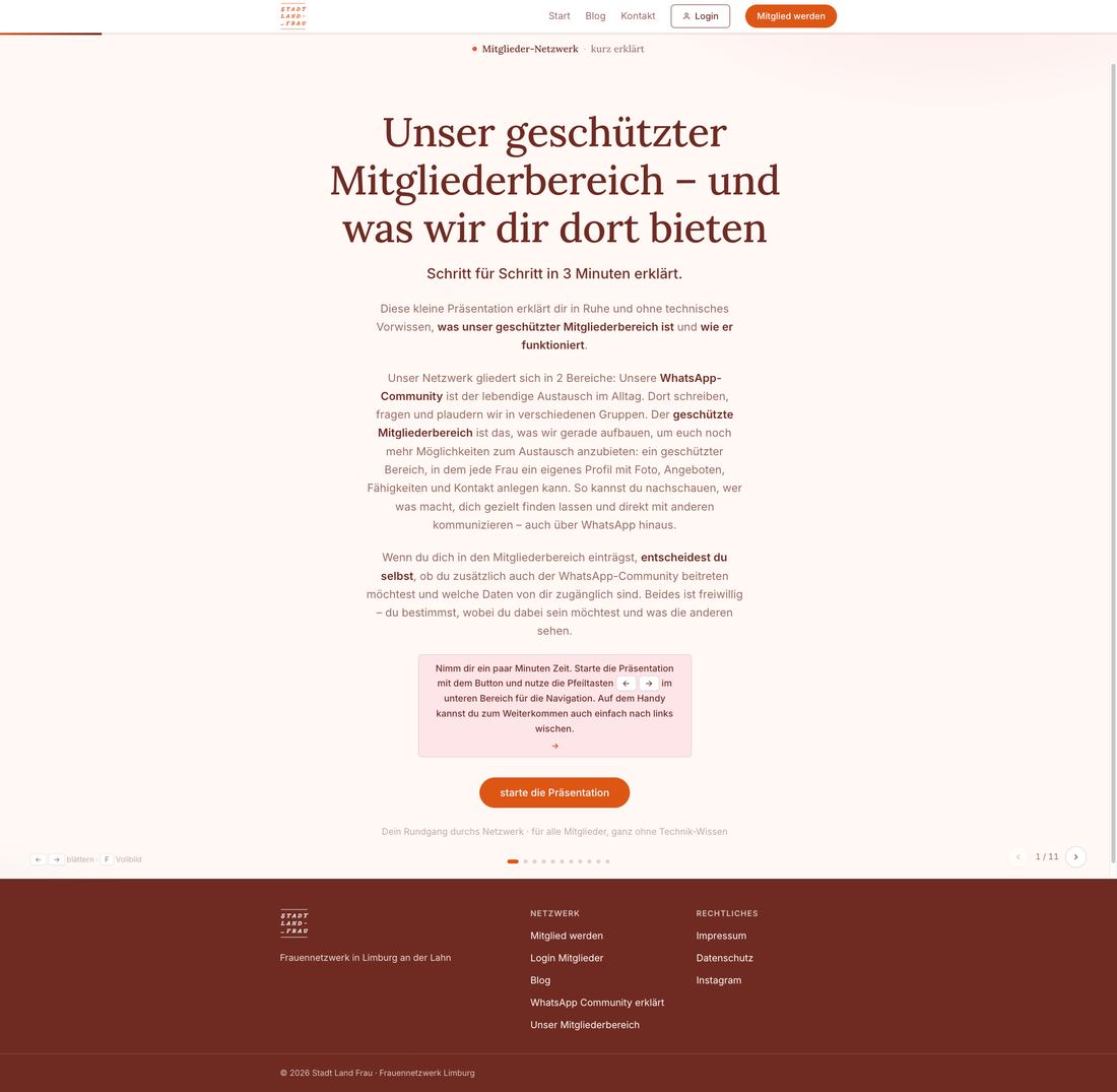 Onboarding-Präsentation, die den geschützten Mitgliederbereich in elf Schritten erklärt