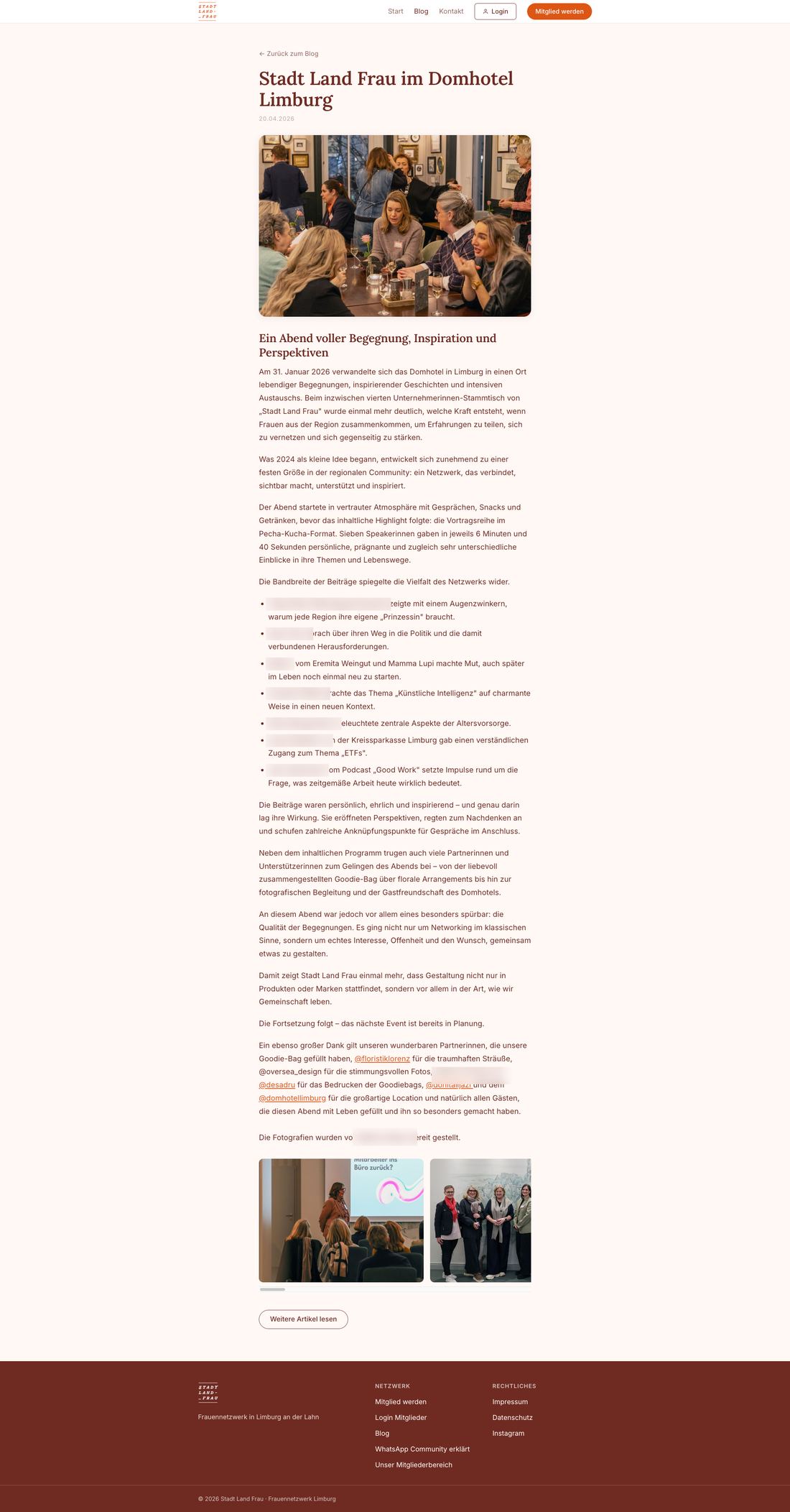 Vollständiger Blogartikel mit Titelbild, Fließtext und Bildergalerie — Namen unkenntlich gemacht