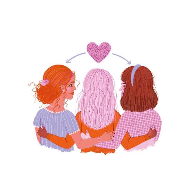 Illustration: drei Frauen halten zusammen